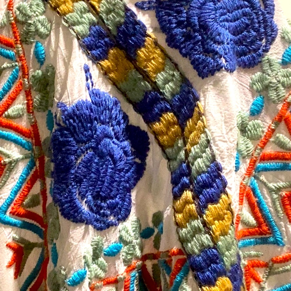 Johnny Was Blue and White Long Sleeve Button Down Shirt - Picture 4 of 6